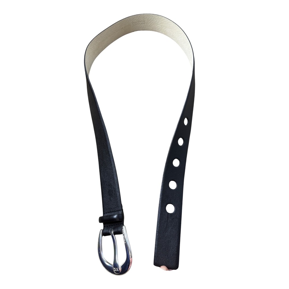 Michael Kors Womens Black Genuine Leather Belt Silver Buckle Logo Medium 551632